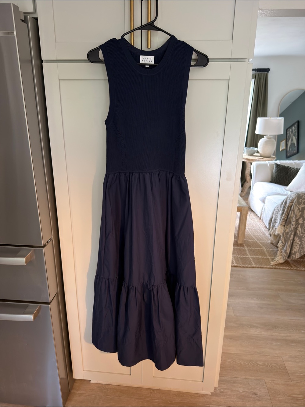 Tanya Taylor Navy Sleeveless Tiered Dress